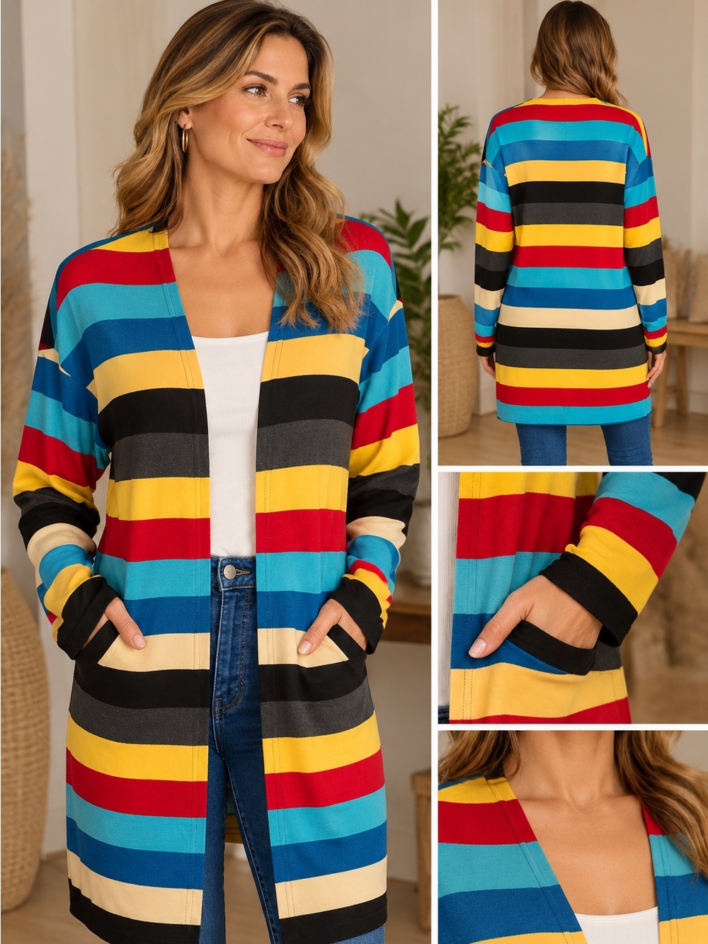 Colorful Striped Open Cardigan